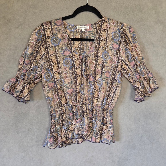 Wildflower Apparel Tops - Wildflower Apparel Floral Smocked Peasant Top Women's Medium Boho Hippie